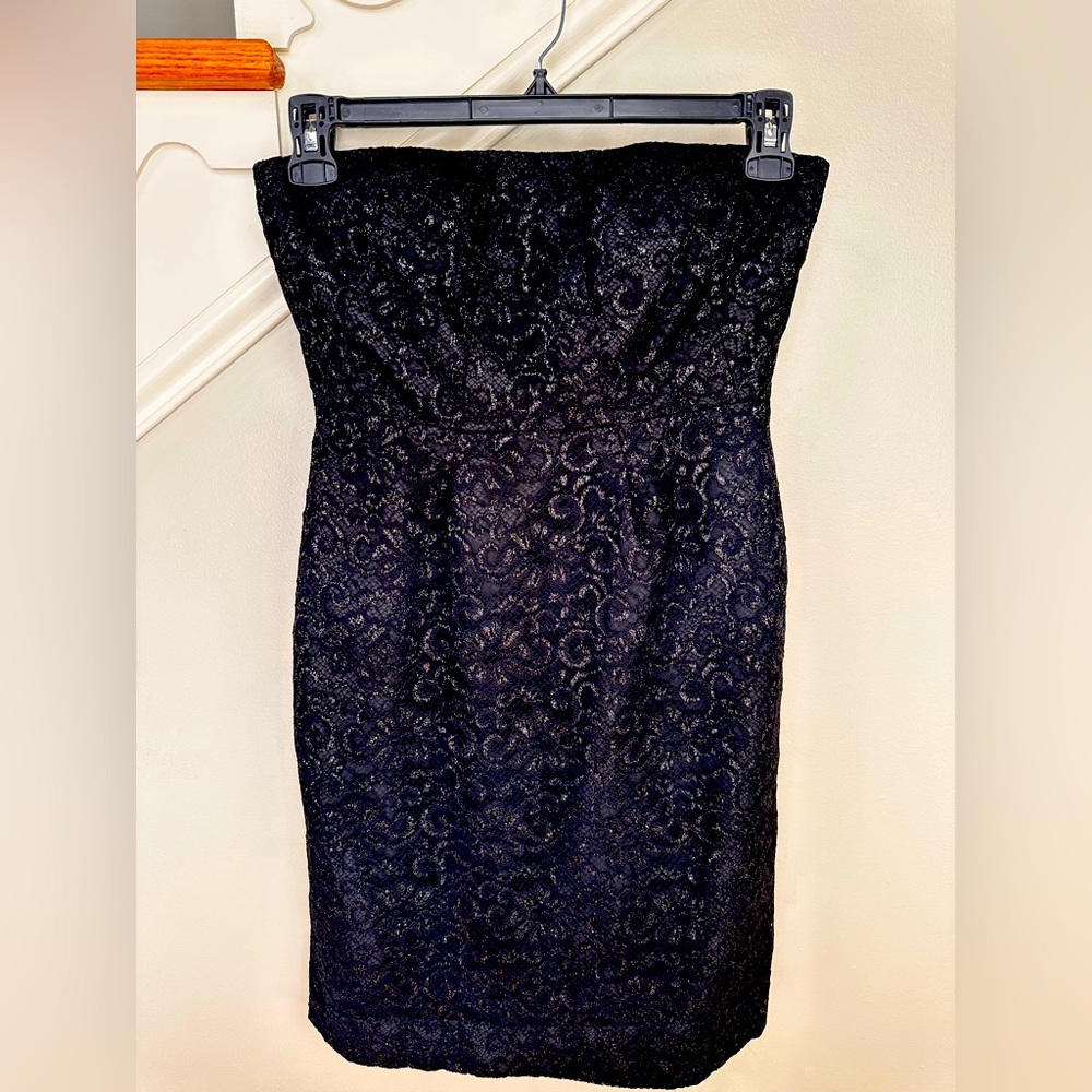J Crew Black lace with sparkles strapless dress mini